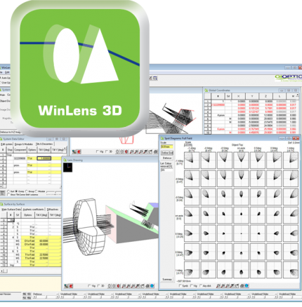 Screen shot of WinLens Optical Design Software showing Edge thickness and relative illumination functions